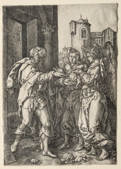 La storia di Lot: Lot accoglie gli angeli da Heinrich Aldegrever