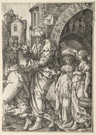 La storia di Lot: Lot e la sua famiglia fuggono da Sodoma, 1555 da Heinrich Aldegrever