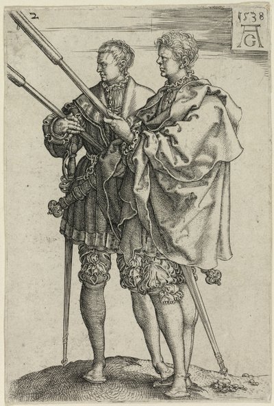 Due portatori di torce, tavola due da I grandi ballerini di nozze da Heinrich Aldegrever