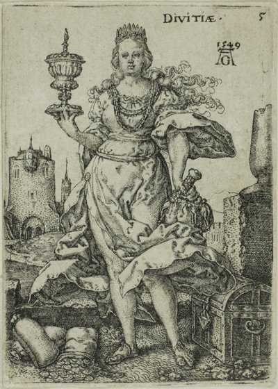 Ricchezza, tavola cinque da Virtù e Vizi da Heinrich Aldegrever