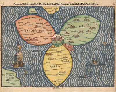 I tre continenti con Gerusalemme al centro del mondo, 1581 da Heinrich Bünting