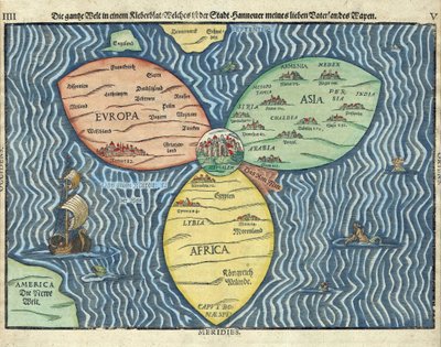 I tre continenti con Gerusalemme al centro del mondo da Heinrich Buntig