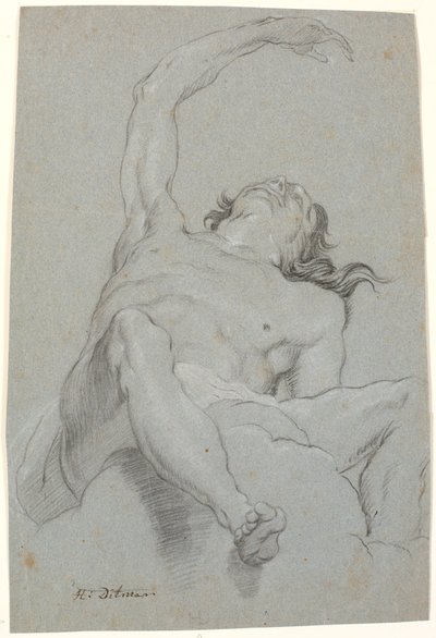 Uomo nudo, visto "de sotto in su". Studio per figura in affresco da Heinrich Dittmers