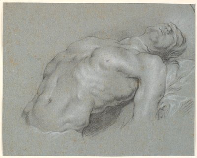 Parte superiore del corpo di un modello maschile fortemente inclinato all