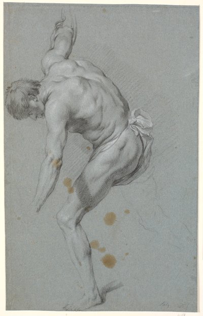 Modello maschile in piedi piegato in avanti con le braccia tese da Heinrich Dittmers