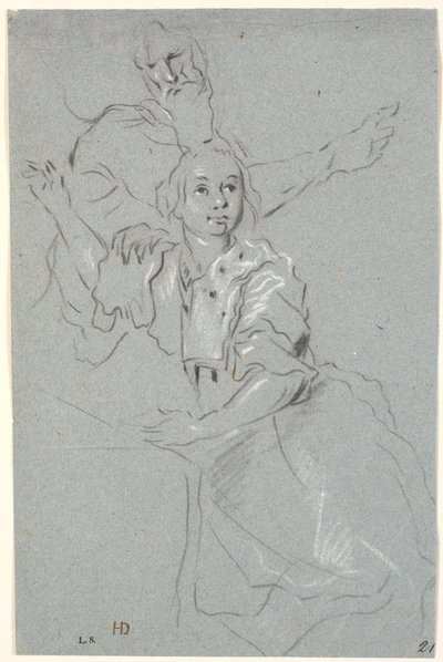 Studio di donna con braccio alzato, dietro di lei un vecchio barbuto da Heinrich Dittmers