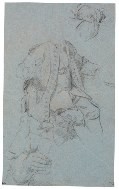 Studio di uomo seduto (testa solo accennata) e due studi di dettaglio delle mani da Heinrich Dittmers