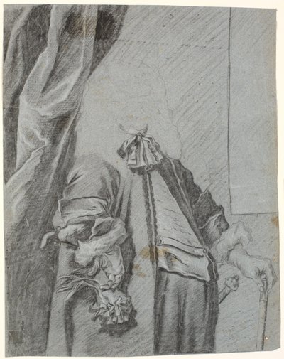 Studio per un ritratto maschile, figura a 3/4, mano destra che tiene un guanto, appoggiata al fianco, mano sinistra appoggiata a un bastone da Heinrich Dittmers
