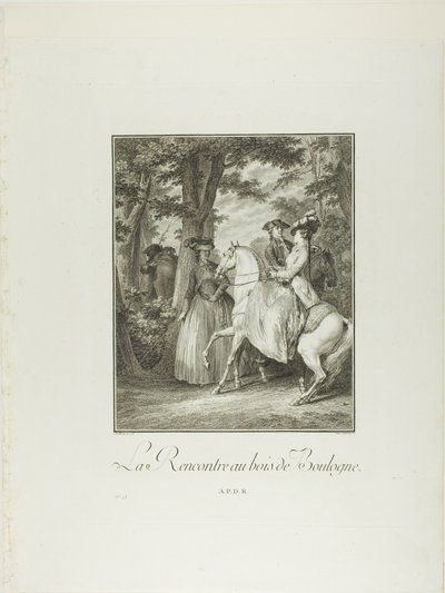 Incontro nel bosco di Boulogne, da Monument du Costume Physique et Moral de la fin du Dix-huitième siècle da Heinrich Guttenberg