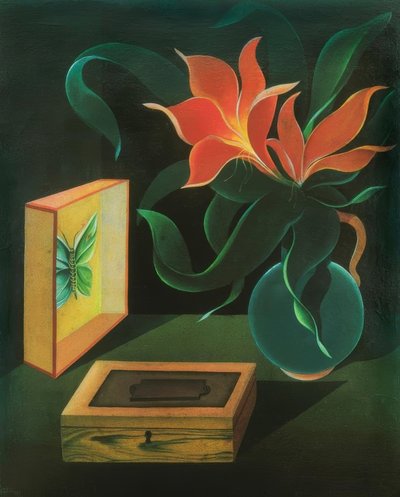 Natura morta con pianta e farfalla da Heinrich Hoerle