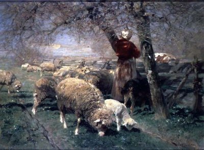 Una pastorella e pecore in un paesaggio da Heinrich Johann von Zugel