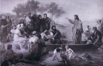 Cristo predica sul Mare di Galilea, Bibbys Annual, 1916-1917 da Heinrich Karl Hofmann
