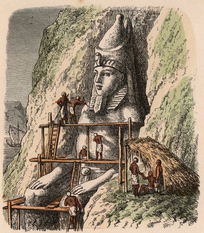 Antico Egitto: Scolpire una statua del Tempio di Abu Simbel, 1866 da Heinrich Leutemann