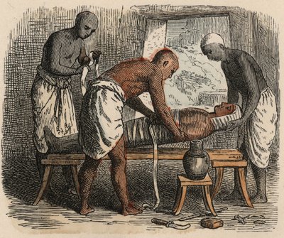 Antico Egitto: avvolgimento della mummia, 1866 da Heinrich Leutemann