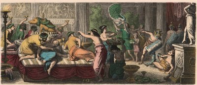 Antica Roma: Un banchetto con uno spettacolo di gladiatori da Heinrich Leutemann