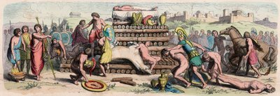 Periodo arcaico in Grecia: cremazione di un eroe con sacrificio animale e umano da Heinrich Leutemann