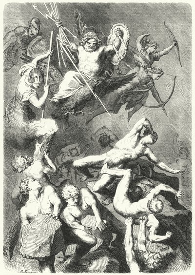 Battaglia tra gli Dei Greci Antichi e i Titani da Heinrich Leutemann