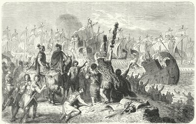 Battaglia di Azio, 31 a.C. (incisione) da Heinrich Leutemann