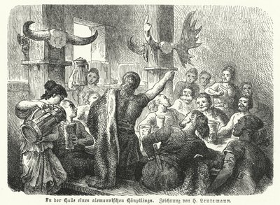 Banchetto nella sala di un capo germanico da Heinrich Leutemann