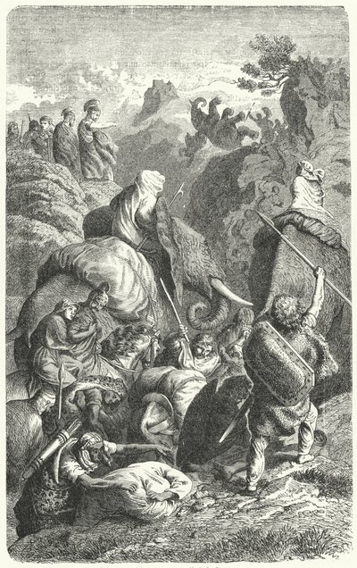 Attraversamento delle Alpi da parte di Annibale, 218 a.C. (incisione) da Heinrich Leutemann