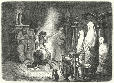 Pizia, Alta Sacerdotessa del Tempio di Apollo a Delfi (incisione) da Heinrich Leutemann
