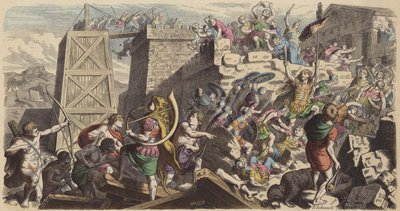 Soldati romani che assaltano una città (incisione colorata) da Heinrich Leutemann