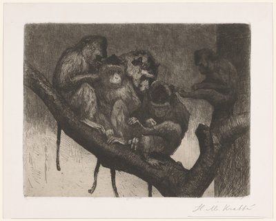Cinque scimmie su un albero da Heinrich M. Krabbé (signed by artist)