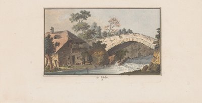 Casa accanto a un ponte su un fiume a Orbe da Heinrich Rieter