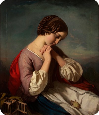 Ragazza con uccello morto da Heinrich Schlesinger