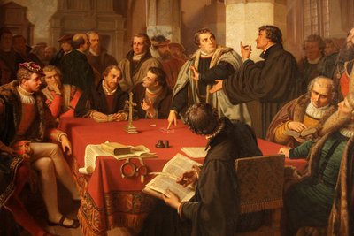 August Noack dialogo religioso nel castello di Marburgo 1869 dettaglio da Heinrich Stürzl