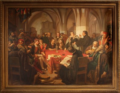 Dialogo religioso di August Noack nel castello di Marburgo 1869 con cornice da Heinrich Stürzl