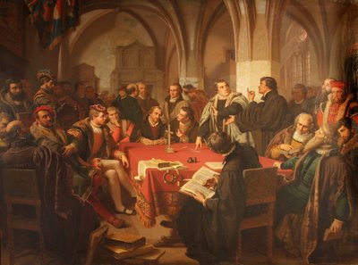 August Noack Dialogo religioso nel castello di Marburgo 1869 senza cornice da Heinrich Stürzl
