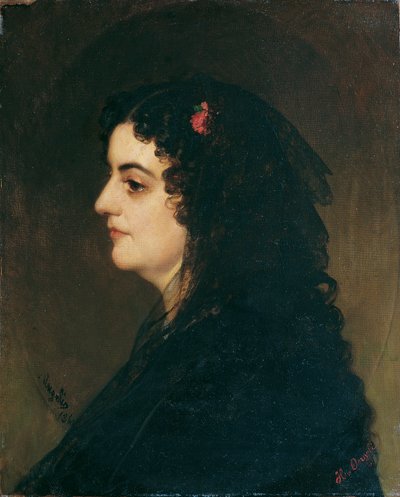 Dama di profilo con velo e garofano da Heinrich von Angeli