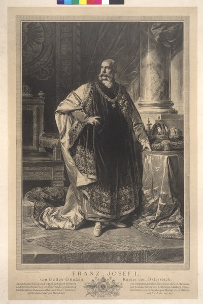 Figura intera in piedi Francesco Giuseppe I in abito di velluto da Heinrich von Angeli