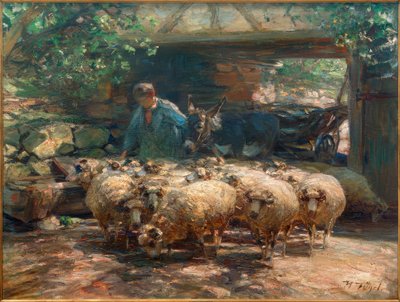 Mandria di pecore al pascolo da Heinrich von Zügel