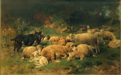 Pecore riposanti al margine del bosco da Heinrich von Zügel