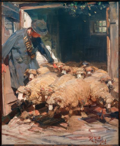 Pastore fa uscire le pecore dalla stalla da Heinrich von Zügel