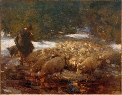 Pastore con pecore nel paesaggio da Heinrich von Zügel