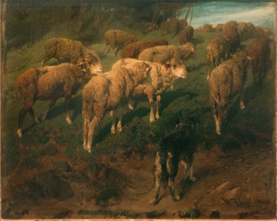 Pecore con cane nero da Heinrich von Zügel