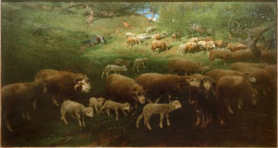 Gregge di pecore con agnelli da Heinrich von Zügel