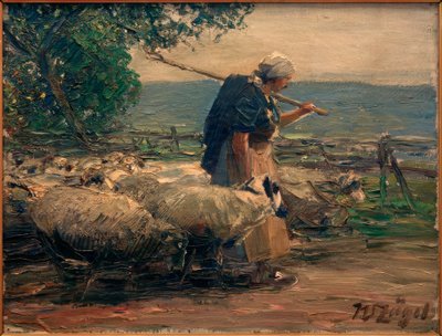 Pastorella con gregge da Heinrich von Zügel