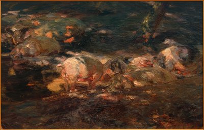 Gregge di maiali nel bosco vicino all