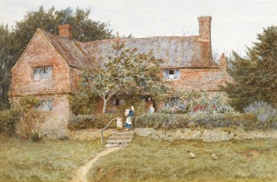 Un cottage del Surrey con una madre e i suoi figli da Helen Allingham