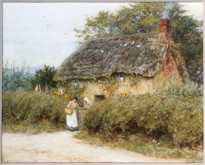 Un cottage con tetto di paglia vicino a Peaslake, Surrey da Helen Allingham