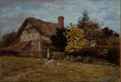 Cottage di Laburnum: una donna che nutre le anatre da Helen Allingham