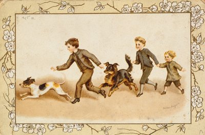 Biglietto di Auguri che Raffigura Bambini che Giocano con i Loro Cani da Helena J. Maguire
