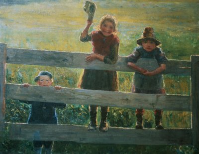 Tre bambini piccoli al cancello da Helga Ring Reusch