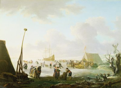 Un Paesaggio Esteso con Slitte e Pattinatori con una Nave Bloccata nel Ghiaccio da Hendrick (manner of) Avercamp