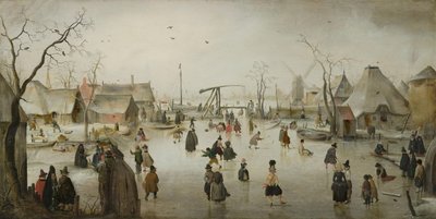 Olandese: intrattenimento sul ghiaccio in un villaggio Scena sul ghiaccio da Hendrick Avercamp