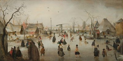 Pattinaggio su ghiaccio in un villaggio da Hendrick Avercamp